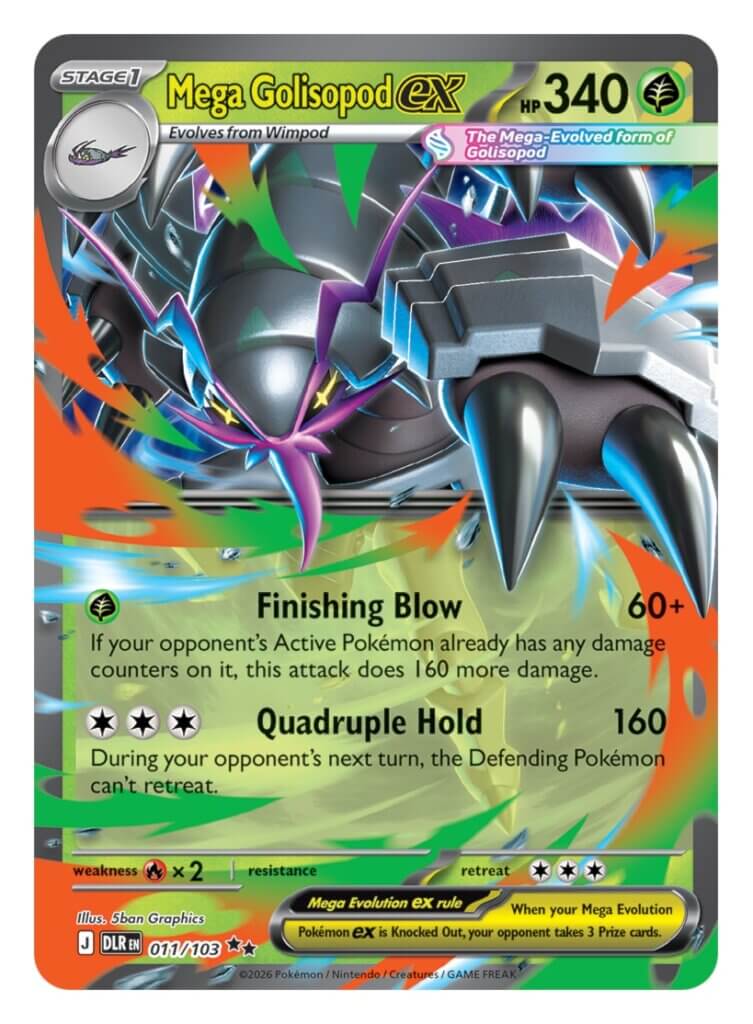 Mega Golisopod ex from the Mega Evolution—Delta Reign Pokémon TCG expansion