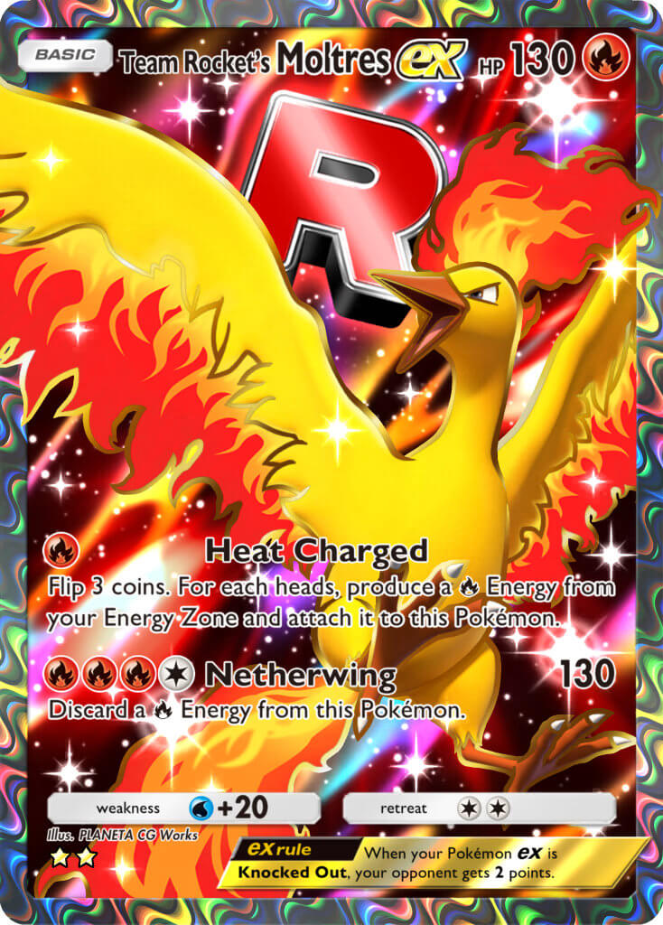 Team Rocket's Moltres ex Ultra Rare from the Team Rocket's Ambition TBP for Pokémon TCG Pocket