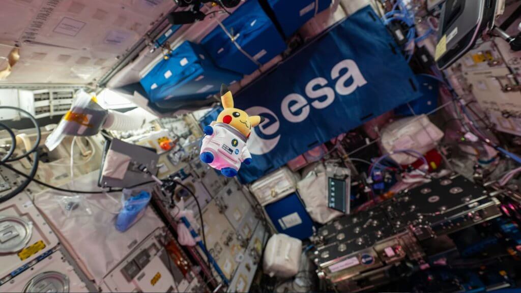 Astronaut Pikachu plushie in space